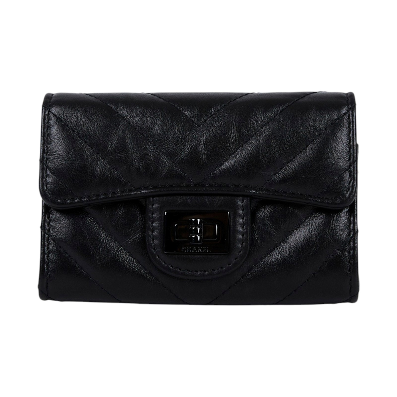 香奈兒 CHANEL SO BLACK 山形紋 2.55 卡包 錢包 A80831 SO BLACK 2.55卡包 無附屬品