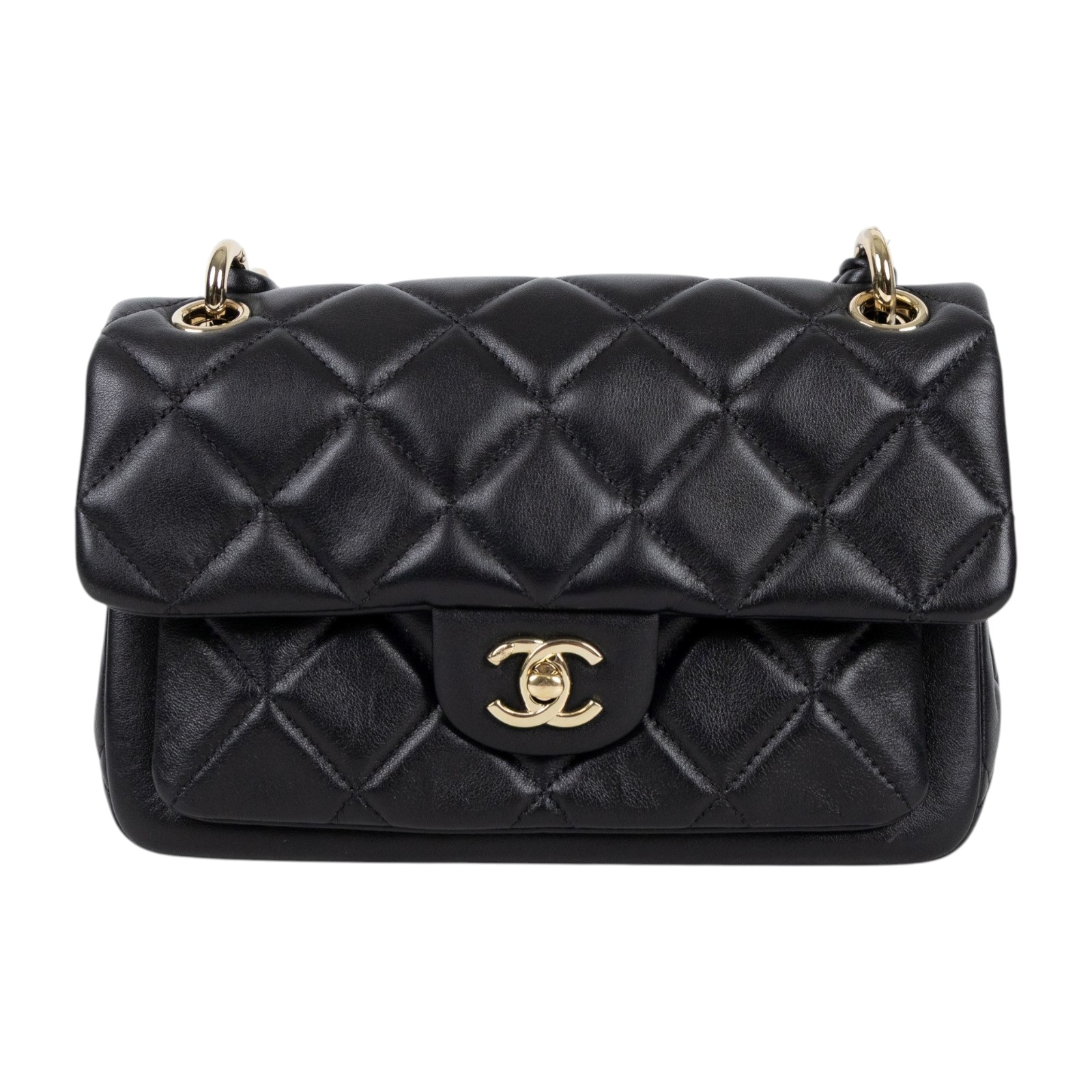 香奈兒 CHANEL CF 口蓋包 菱格紋 皮穿鍊 肩背包  晶片款 黑金雙C多層單肩鍊包 無附屬品