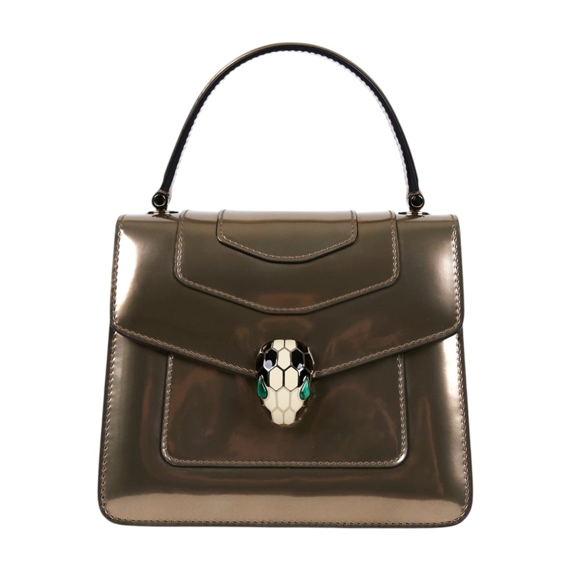 寶格麗 BVLGARI Serpenti Forever 口蓋包 284802 金屬色風琴兩用包 背帶/鏡子/雨衣