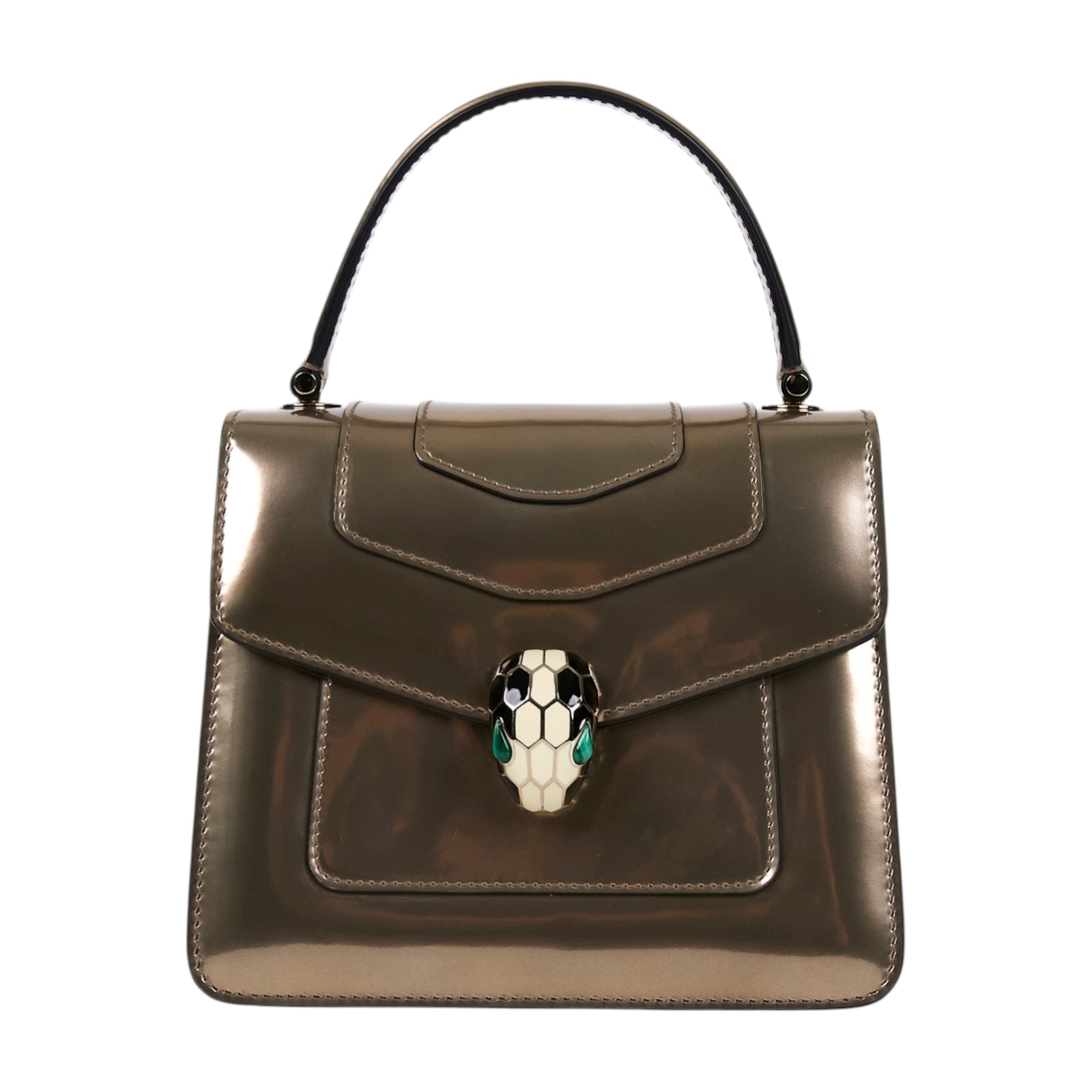 寶格麗 BVLGARI Serpenti Forever 口蓋包 284802 金屬色風琴兩用包 背帶/鏡子/雨衣