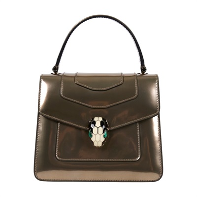 寶格麗 BVLGARI Serpenti Forever 口蓋包 284802 金屬色風琴兩用包 背帶/鏡子/雨衣