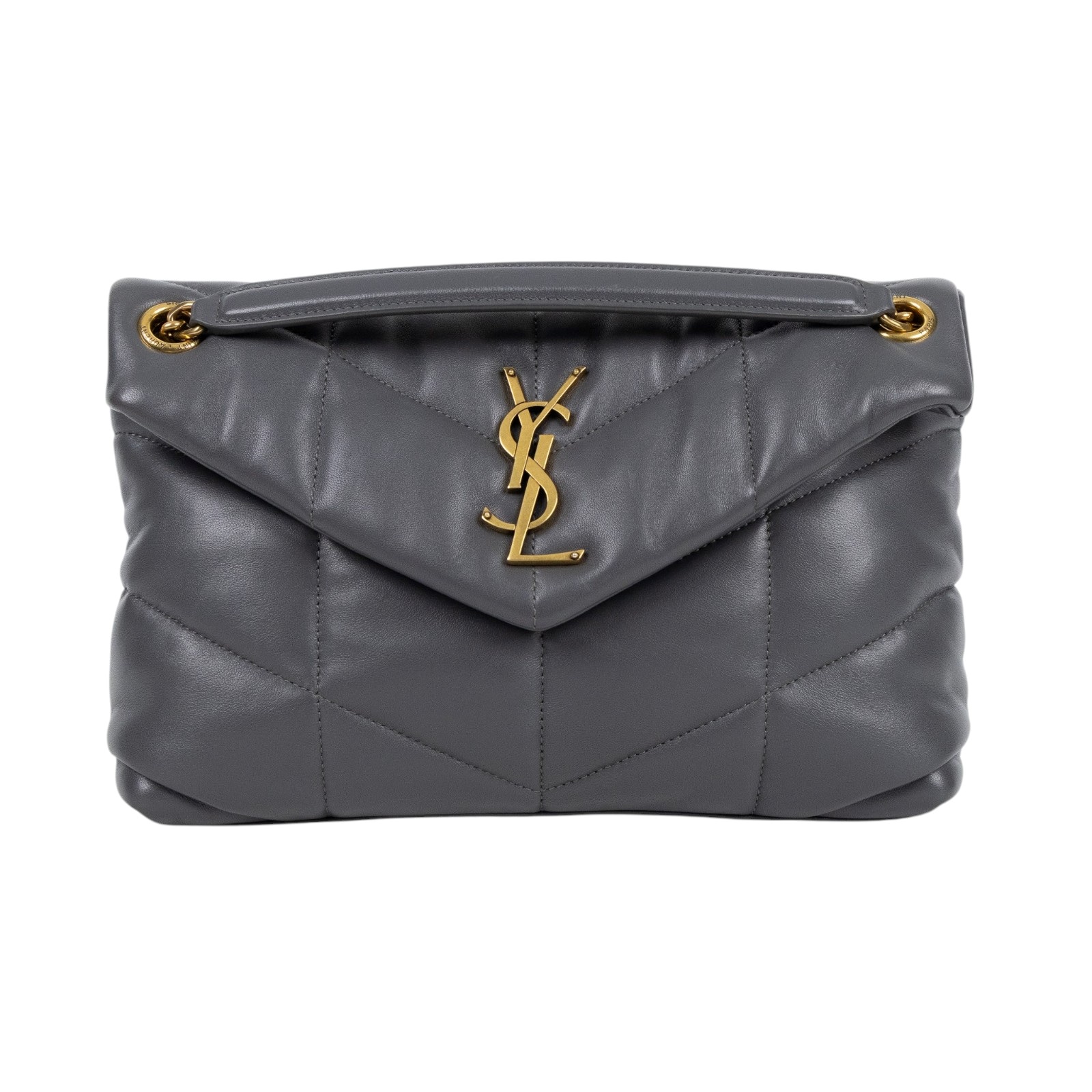 聖羅蘭 YSL SAINT LAURENT Puffer 絎縫納帕皮包 小型 5774761EL07 灰LOULOU PUFFER 無附屬品