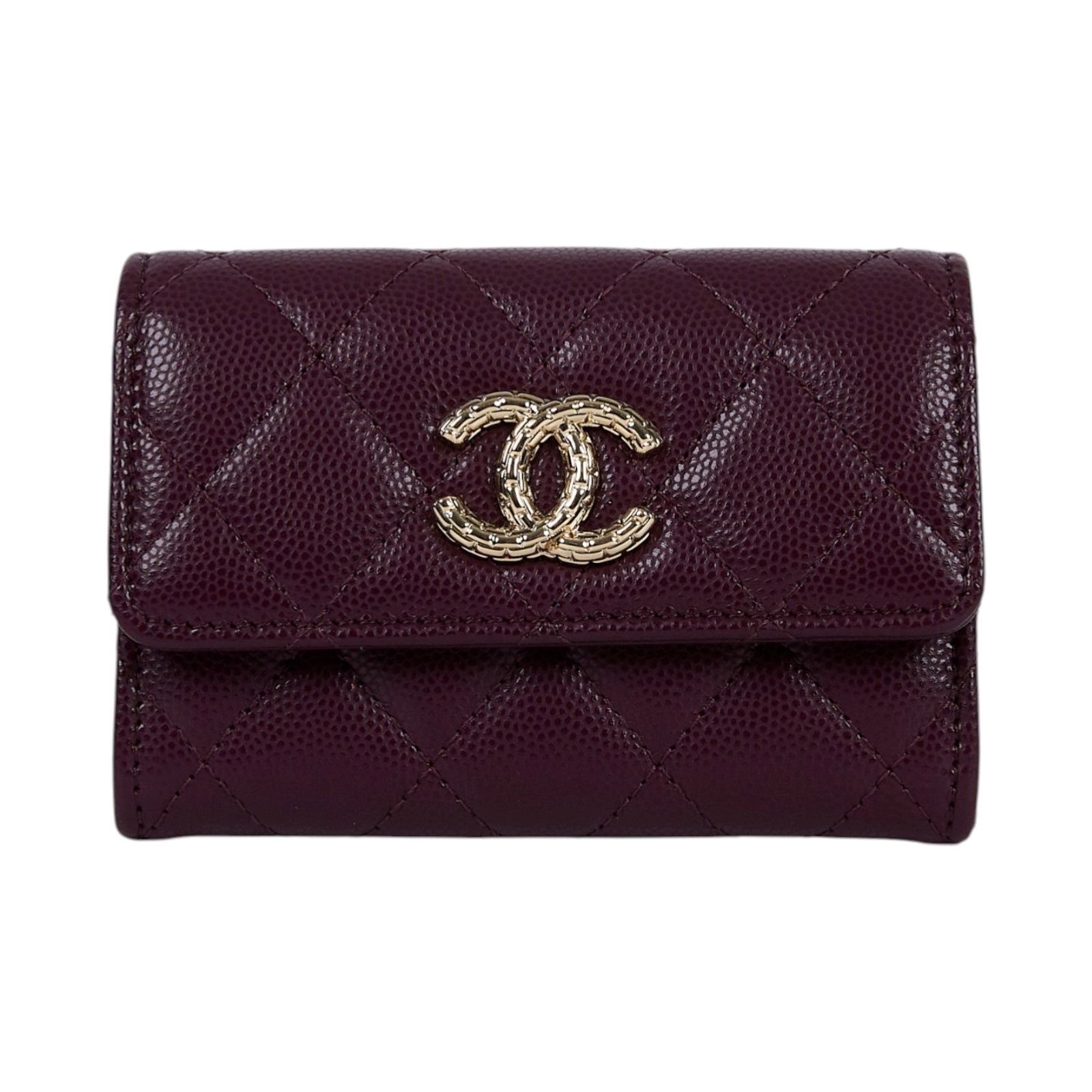香奈兒 CHANEL CC LOGO 卡包 零錢包 錢包 AP4093 晶片款 紫色荔枝翻蓋卡包 原廠盒子