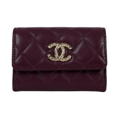 香奈兒 CHANEL CC LOGO 卡包 零錢包 錢包 AP4093 晶片款 紫色荔枝翻蓋卡包 原廠盒子