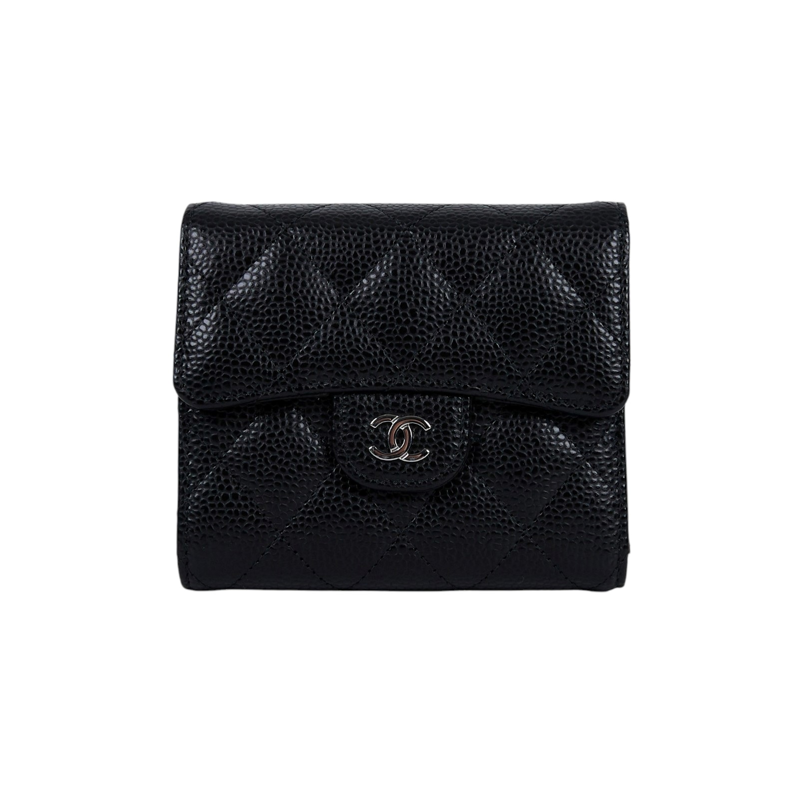 香奈兒 CHANEL 經典 小型 口蓋 皮夾 小牛皮 短夾  AP0231 Y01588 晶片款 黑銀荔枝三折短夾 購買證明