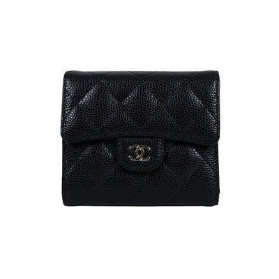 香奈兒 CHANEL 經典 小型 口蓋 皮夾 小牛皮 短夾  AP0231 Y01588 晶片款 黑銀荔枝三折短夾 購買證明