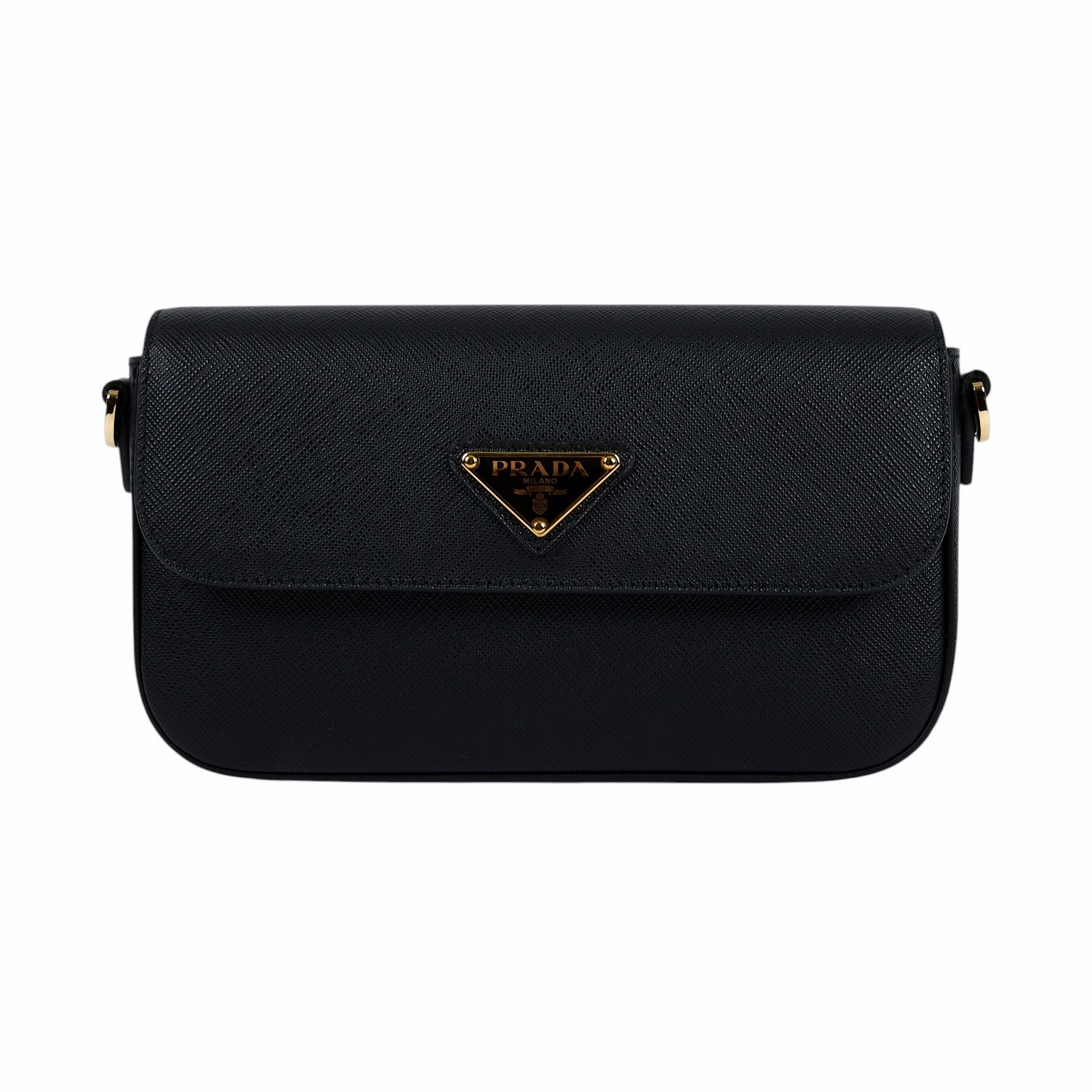 普拉達 PRADA SAFFIANO 肩背包 斜背包 1BD356_NZV 黑金SAFFIANO 肩背包 2WAY 原廠盒子/防塵袋/背帶2