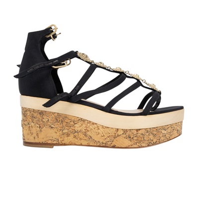 香奈兒 CHANEL 坡跟 涼鞋 鞋子  水鑽雕花木跟涼鞋#37 原廠盒子/防塵袋