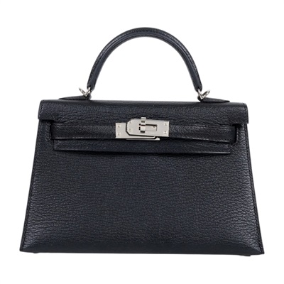 愛馬仕 Hermes Kelly Bag 凱莉包 mini II 銀色五金 黑色 深藍 H547404CZ00 /W TI 178 DY  原廠盒子/防塵袋/背帶