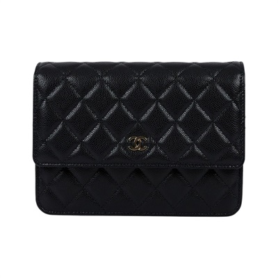 香奈兒 CHANEL Coco Mark WOC 錢包 斜背包 AP3745 晶片款 黑金荔枝牛WOC 防塵袋