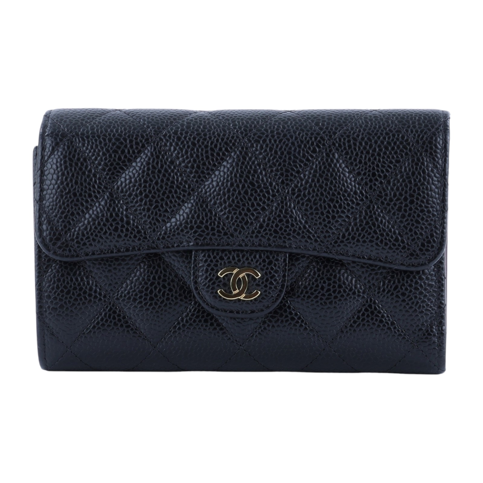 香奈兒 CHANEL 經典小香 菱格 荔枝紋 牛皮 銀釦 LOGO 中夾 AP0232 31開  黑荔枝三折中夾 原廠盒子/防塵袋/保證卡