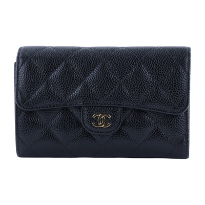 香奈兒 CHANEL 經典小香 菱格 荔枝紋 牛皮 銀釦 LOGO 中夾 AP0232 31開  黑荔枝三折中夾 原廠盒子/防塵袋/保證卡