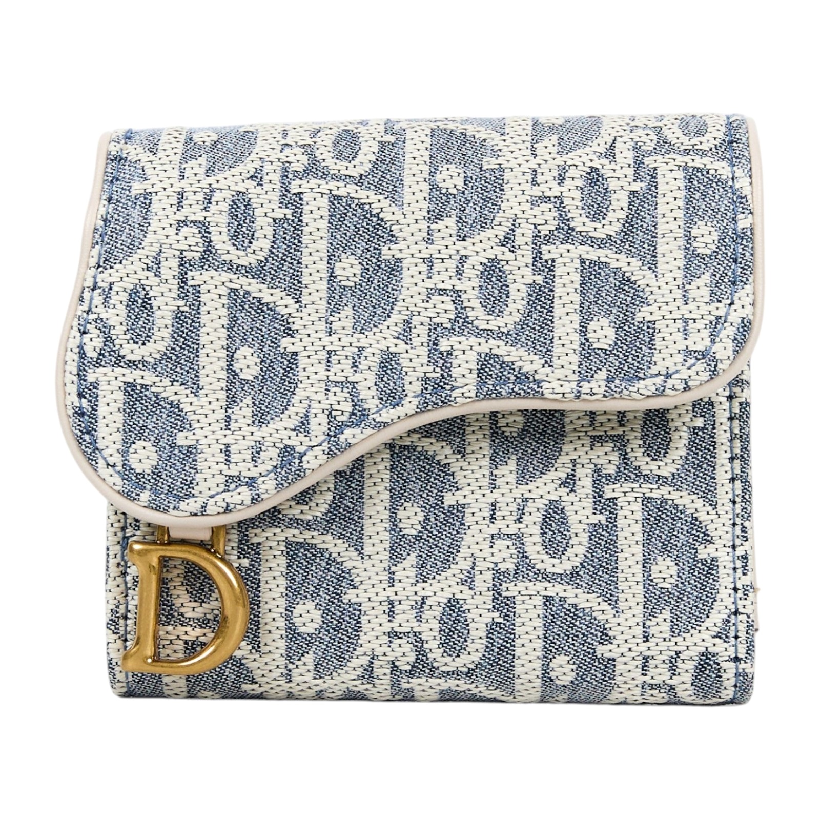 迪奧 CHRISTIAN DIOR Saddle Lotus 錢包 短夾 緹花 S5652CDFD 牛仔SADDLE短夾 無附屬品