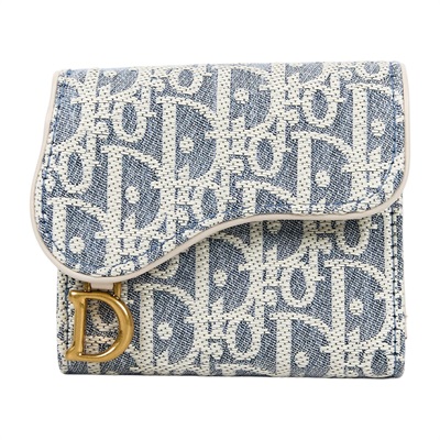 迪奧 CHRISTIAN DIOR Saddle Lotus 錢包 短夾 緹花 S5652CDFD 牛仔SADDLE短夾 無附屬品
