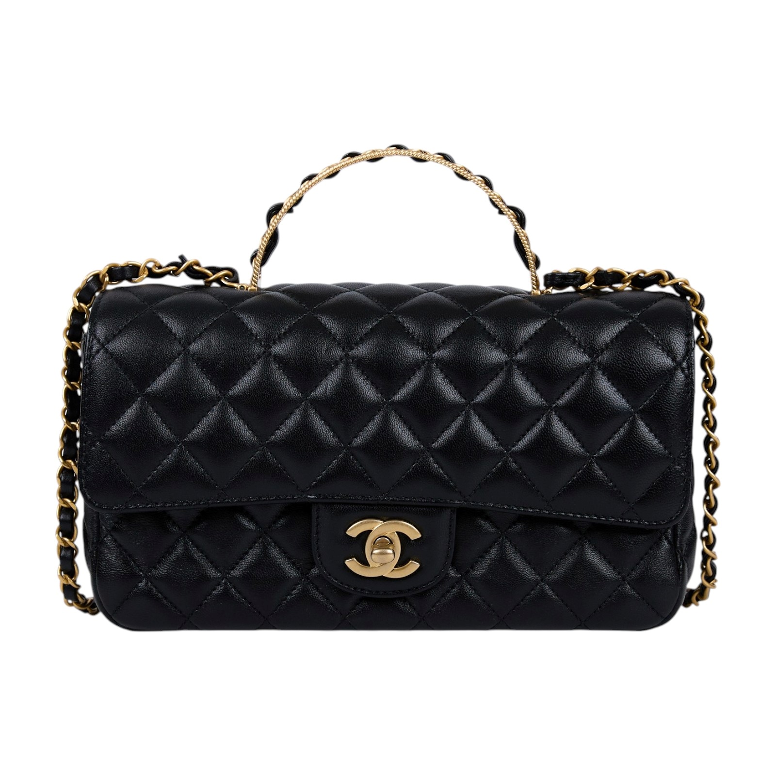 香奈兒 CHANEL COCO HANDLE 菱格紋 手提包 肩背包 斜掛包 AS4408 B14245 晶片款 黑金羊COCO HANDLE20 原廠盒子/防塵袋/購買證明