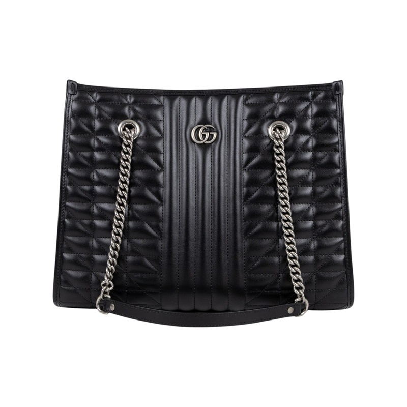 古馳 GUCCI GG Marmont 手提包 肩背包 675796. 525040 黑銀MARMONT TOTE 原廠盒子/防塵袋/購買證明