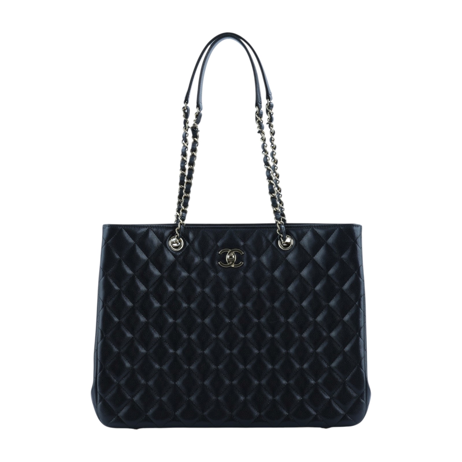 香奈兒 CHANEL CC logo 肩背 托特包 A91046 晶片款 黑荔枝淡金扣 TOTE 原廠盒子/防塵袋