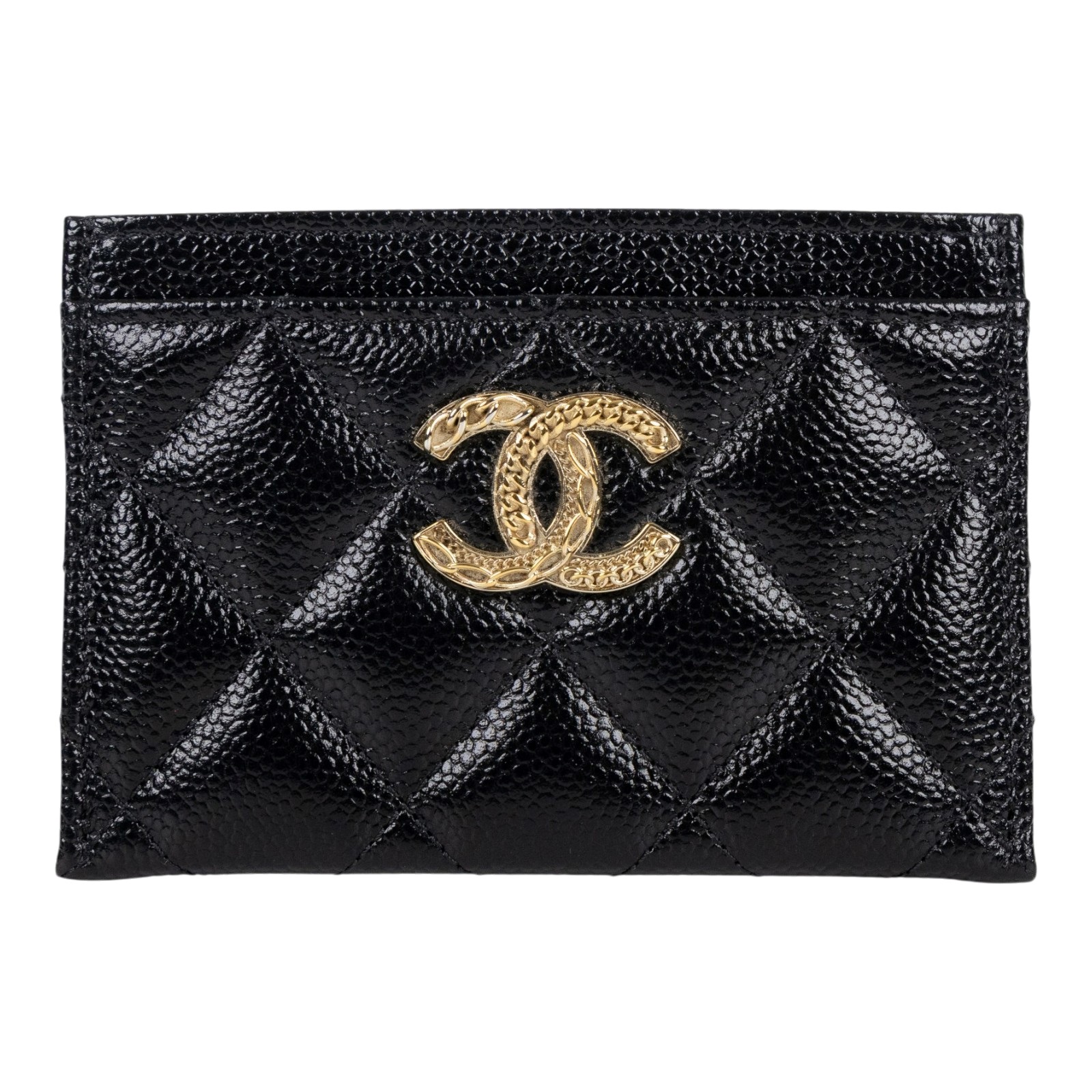 香奈兒 CHANEL CC LOGO 經典卡片夾 AP0213 晶片款 黑金荔枝雕花雙卡夾 原廠盒子/防塵袋