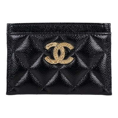 香奈兒 CHANEL CC LOGO 經典卡片夾 AP0213 晶片款 黑金荔枝雕花雙卡夾 原廠盒子/防塵袋