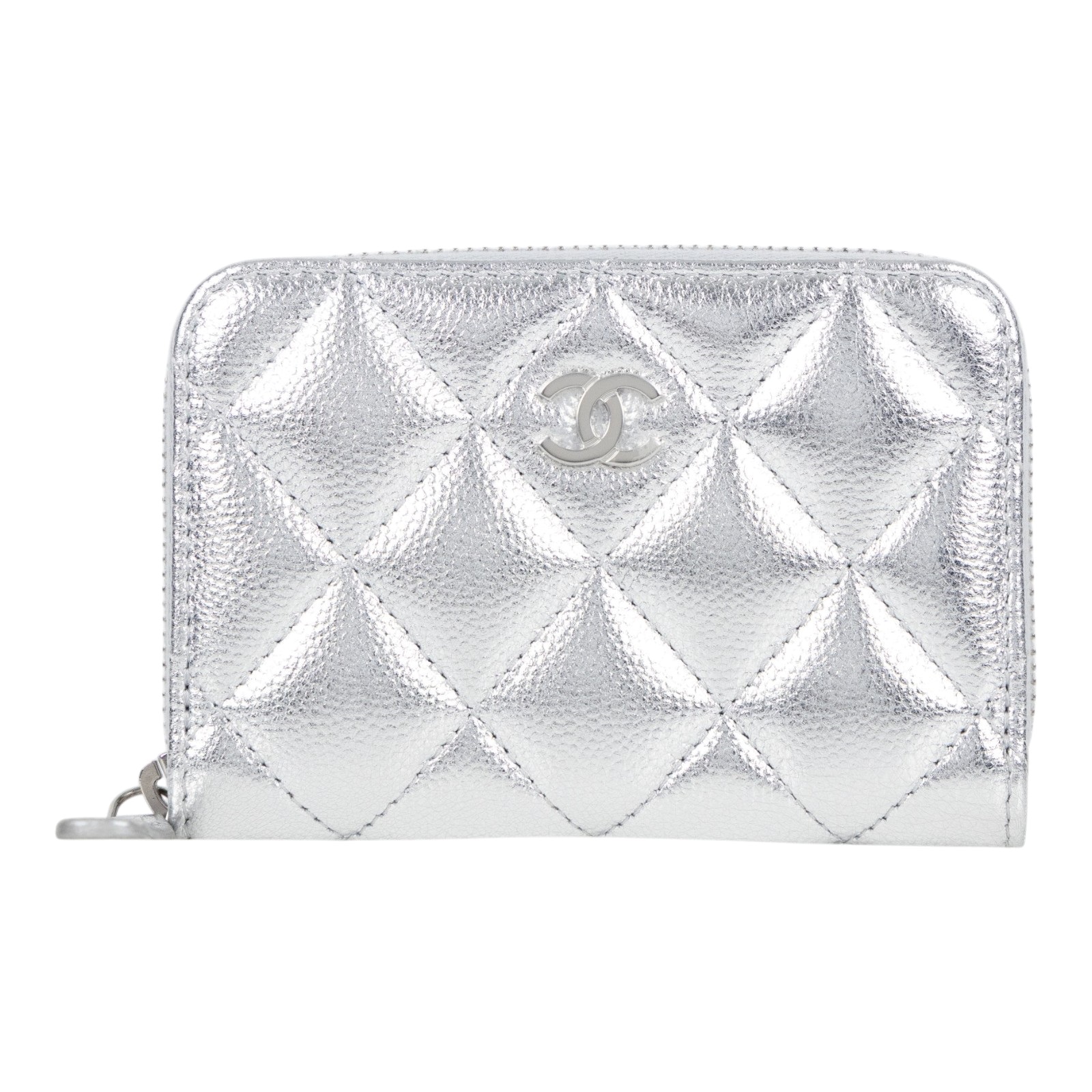 香奈兒 CHANEL 經典 拉鏈 零錢包 錢包 卡夾 AP0216 晶片款 銀荔枝拉鍊卡包 原廠盒子/防塵袋