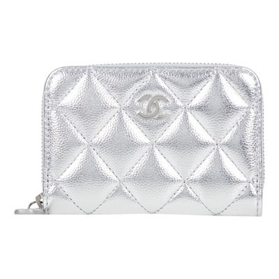 香奈兒 CHANEL 經典 拉鏈 零錢包 錢包 卡夾 AP0216 晶片款 銀荔枝拉鍊卡包 原廠盒子/防塵袋