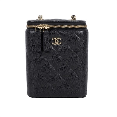 香奈兒 CHANEL 皮穿鍊 化妝盒 迷你包 菸盒包 黑色 AP2195 32開 黑金荔枝鍊條小廢包 保證卡