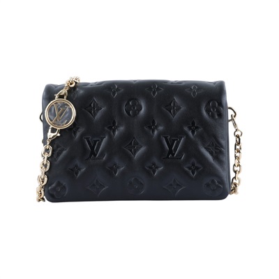 路易威登 LOUIS VUITTON Pochette Coussin 手提 肩背包 壓花 小羊皮 黑色 M82116 晶片款  原廠盒子/防塵袋/金屬背帶/購買證明