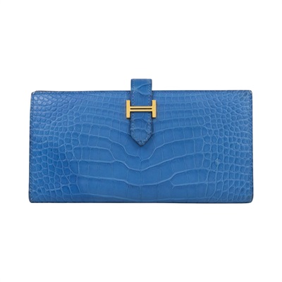 愛馬仕 Hermes Bearn Soufflet 長夾 金色五金 馬賽克藍色 H048601CCI7 /Z PN 006 PY  原廠盒子/購買證明/瀕臨絕種野生動植物國際貿易公約