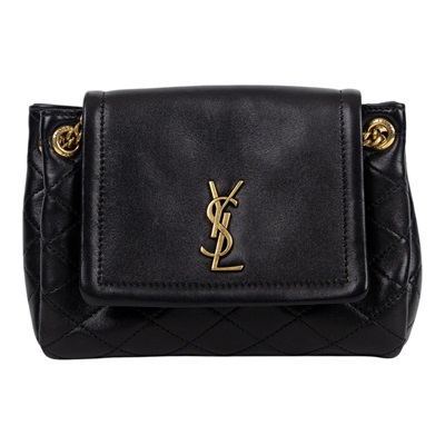 聖羅蘭 YSL SAINT LAURENT Nolia 小羊皮 迷你 手袋 肩背包 金色五金 6727381EL07 黑NOLITA MINI 無附屬品