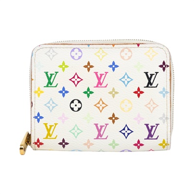 路易威登 LOUIS VUITTON Multicolore Zippy 零錢卡片包 村上隆 白彩 拉鍊 老花 Monogram M93741  原廠盒子/防塵袋