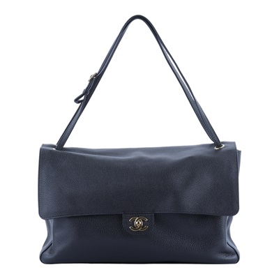 香奈兒 CHANEL 特大型 口蓋包 AS6233 B24332 晶片款 黑金粒紋牛口蓋包 38.5CM 防塵袋/購買證明影本
