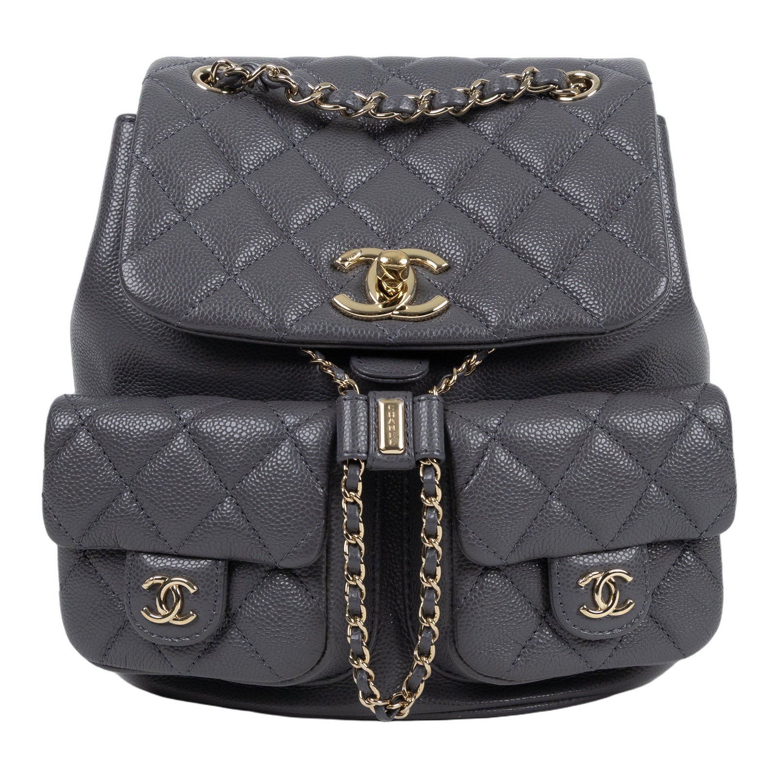 香奈兒 CHANEL Duma 經典 CC Logo 菱格紋 雙肩 後背包 AS3860 晶片款 灰荔枝DUMA 中號 防塵袋