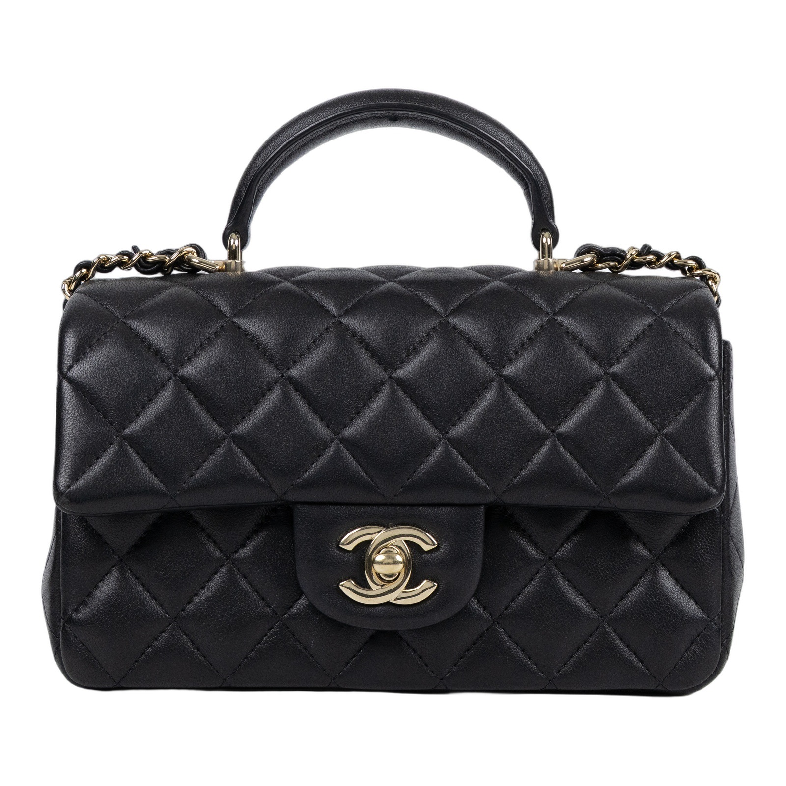 香奈兒 CHANEL Coco 20  Handle 肩背 斜背 迷你 口蓋包 AS2431 晶片款 黑金羊COCO HANDLE 20 原廠盒子/ 防塵袋