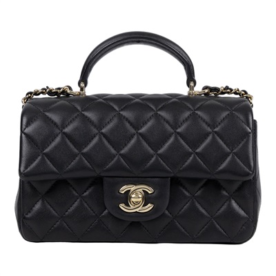 香奈兒 CHANEL Coco 20  Handle 肩背 斜背 迷你 口蓋包 AS2431 晶片款 黑金羊COCO HANDLE 20 原廠盒子/ 防塵袋