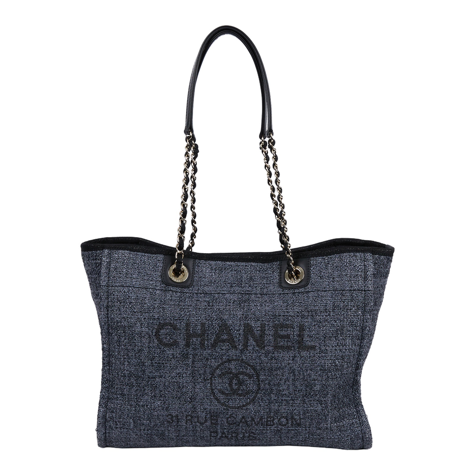 香奈兒 CHANEL DEAUVILLE MM 沙灘 托特包 A67001 晶片款 藍灰色編織沙灘包 防塵袋