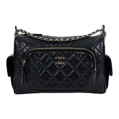 香奈兒 CHANEL 24K 肩背包 斜背包 AS5156 晶片款 黑金羊菱格紋相機鏈條單肩包 無附屬品