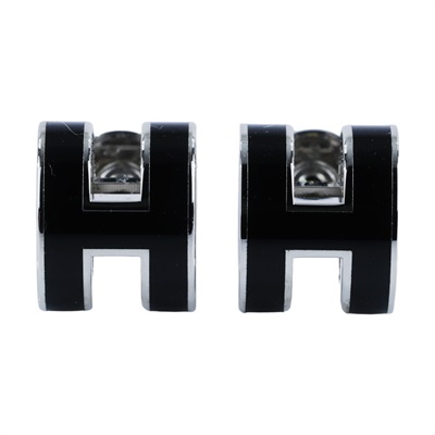 愛馬仕 Hermes Mini Pop H 耳釘 黑色 H608002FP03 GD 12 01 黑銀POP H 耳環 原廠盒子/內襯/防塵袋
