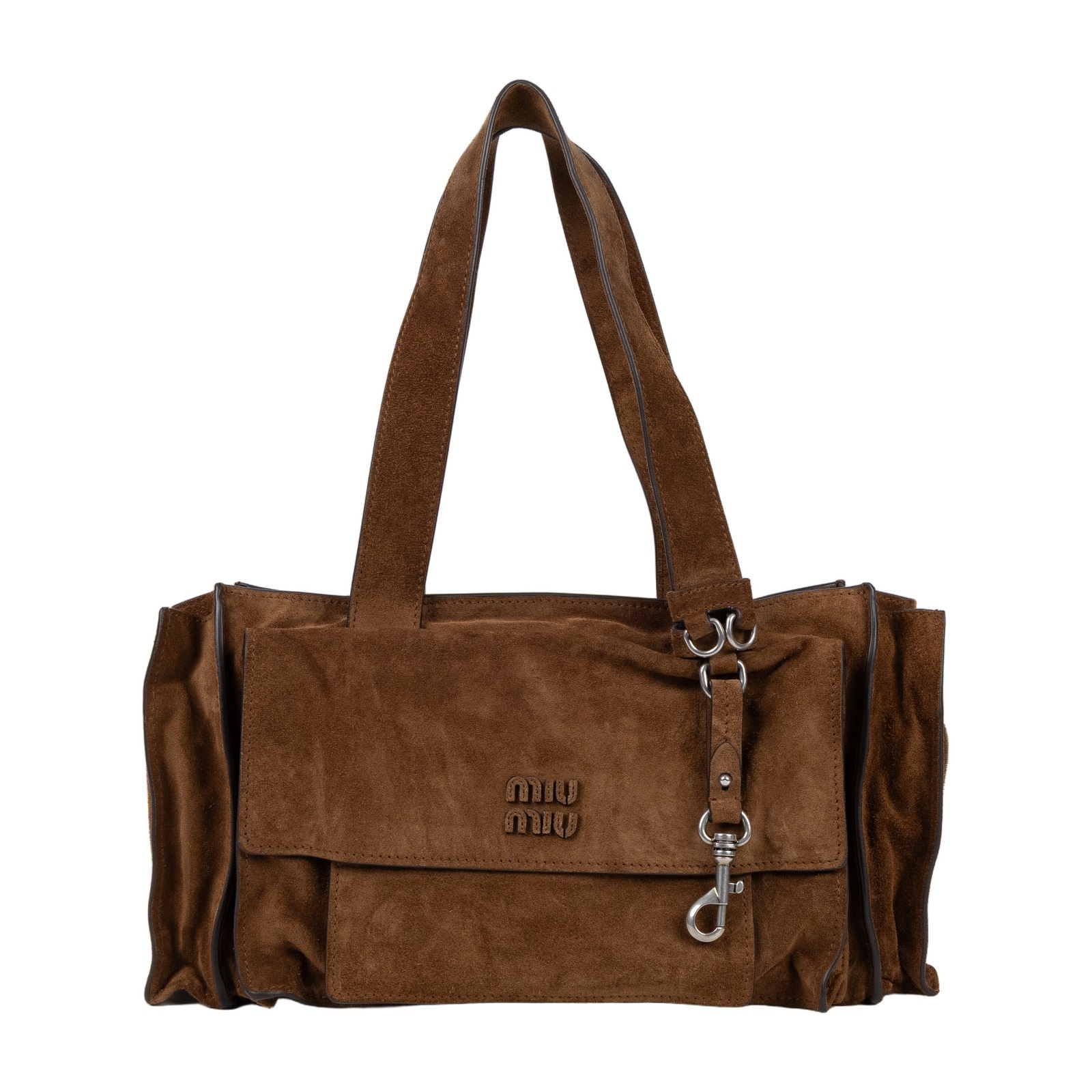 繆繆 MIU MIU Utilitaire 購物包 手提包 肩背包 斜背包 5BG335_2CSS 咖啡色麂皮Utilitaire手提包 2WAY 防塵袋/背帶