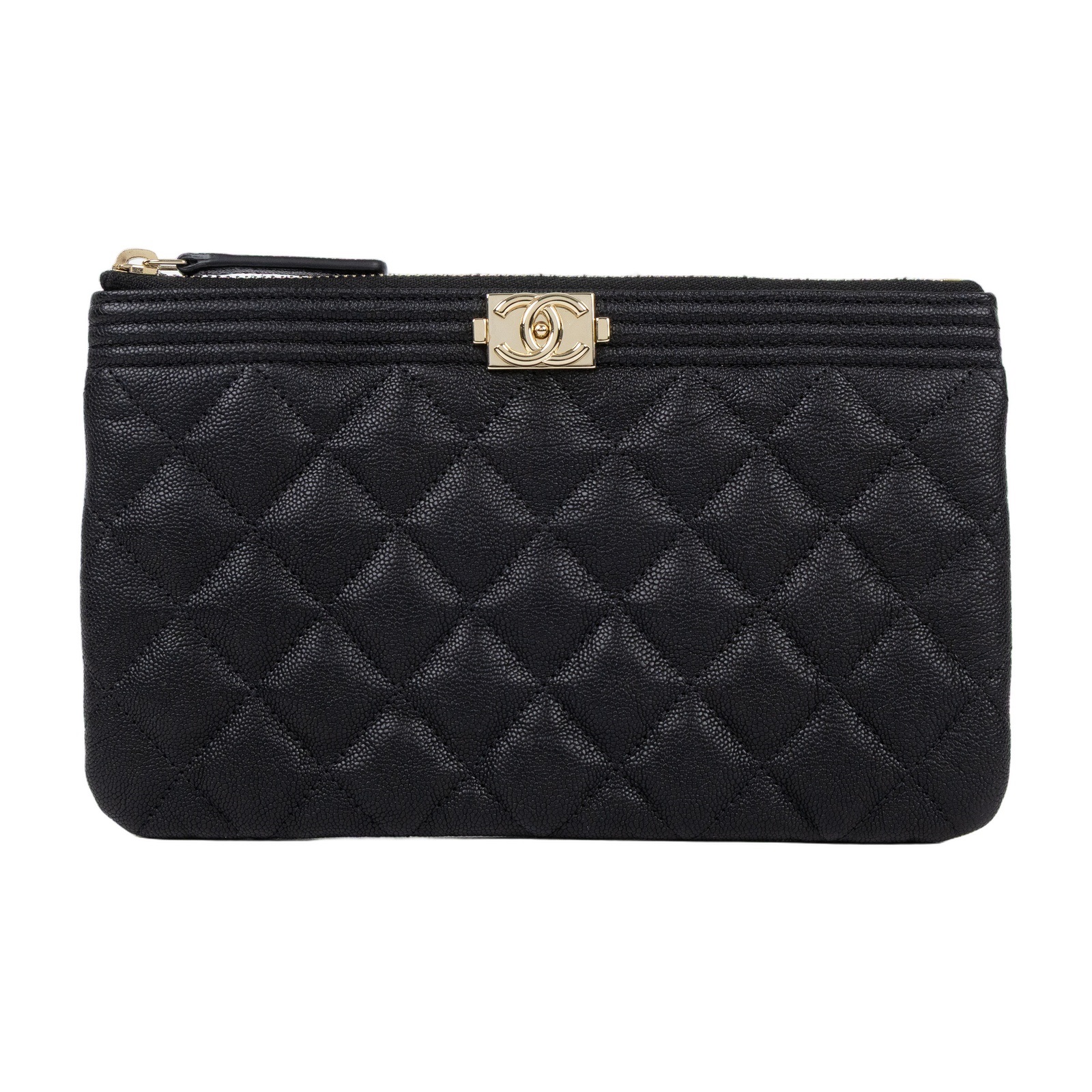 香奈兒 CHANEL Boy 零錢包 AP0992 30開 黑金荔枝手拿POUCH 原廠盒子/防塵袋/保證卡