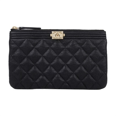 香奈兒 CHANEL Boy 零錢包 AP0992 30開 黑金荔枝手拿POUCH 原廠盒子/防塵袋/保證卡