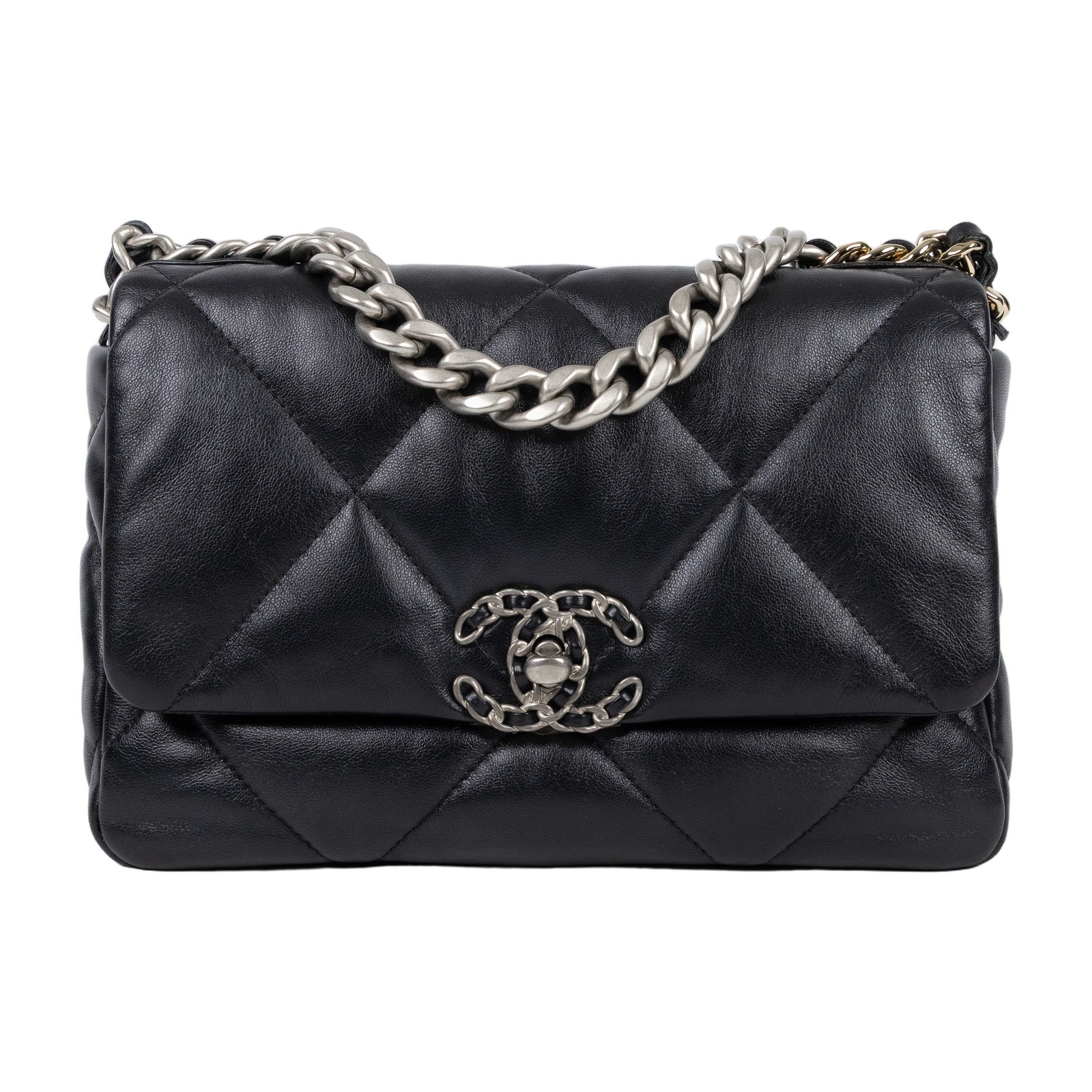 香奈兒 CHANEL 19 口蓋包 菱格紋 金銀鍊帶 手提 肩背包 AS1160 B07327 晶片款 黑19包 26CM 原廠盒子/購買證明