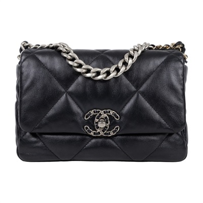 香奈兒 CHANEL 19 口蓋包 菱格紋 金銀鍊帶 手提 肩背包 AS1160 B07327 晶片款 黑19包 26CM 原廠盒子/購買證明