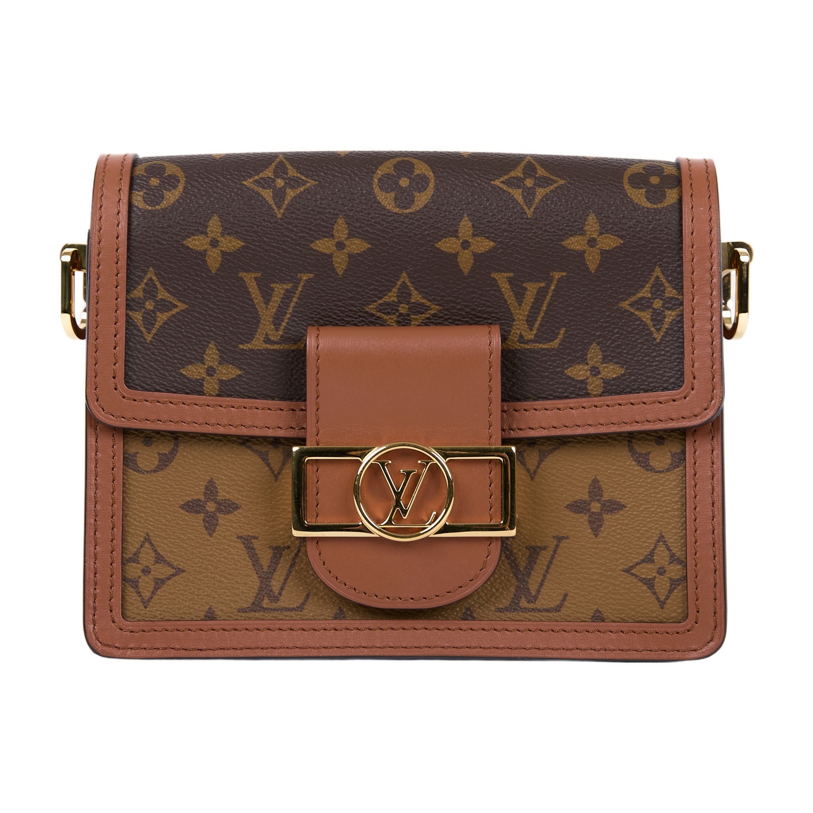 路易威登 LOUIS VUITTON Mini Dauphine 達芙妮 Reverse皮革飾邊 帆布肩背 斜背包 M45959 晶片款  背帶