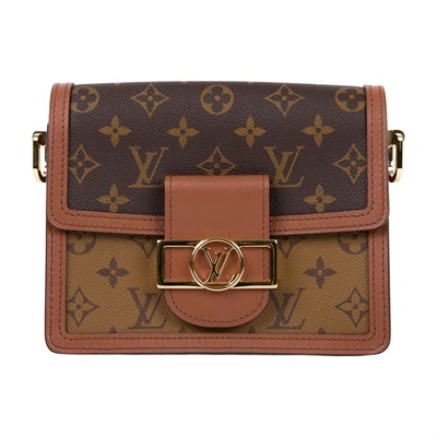 路易威登 LOUIS VUITTON Mini Dauphine 達芙妮 Reverse皮革飾邊 帆布肩背 斜背包 M45959 晶片款  背帶