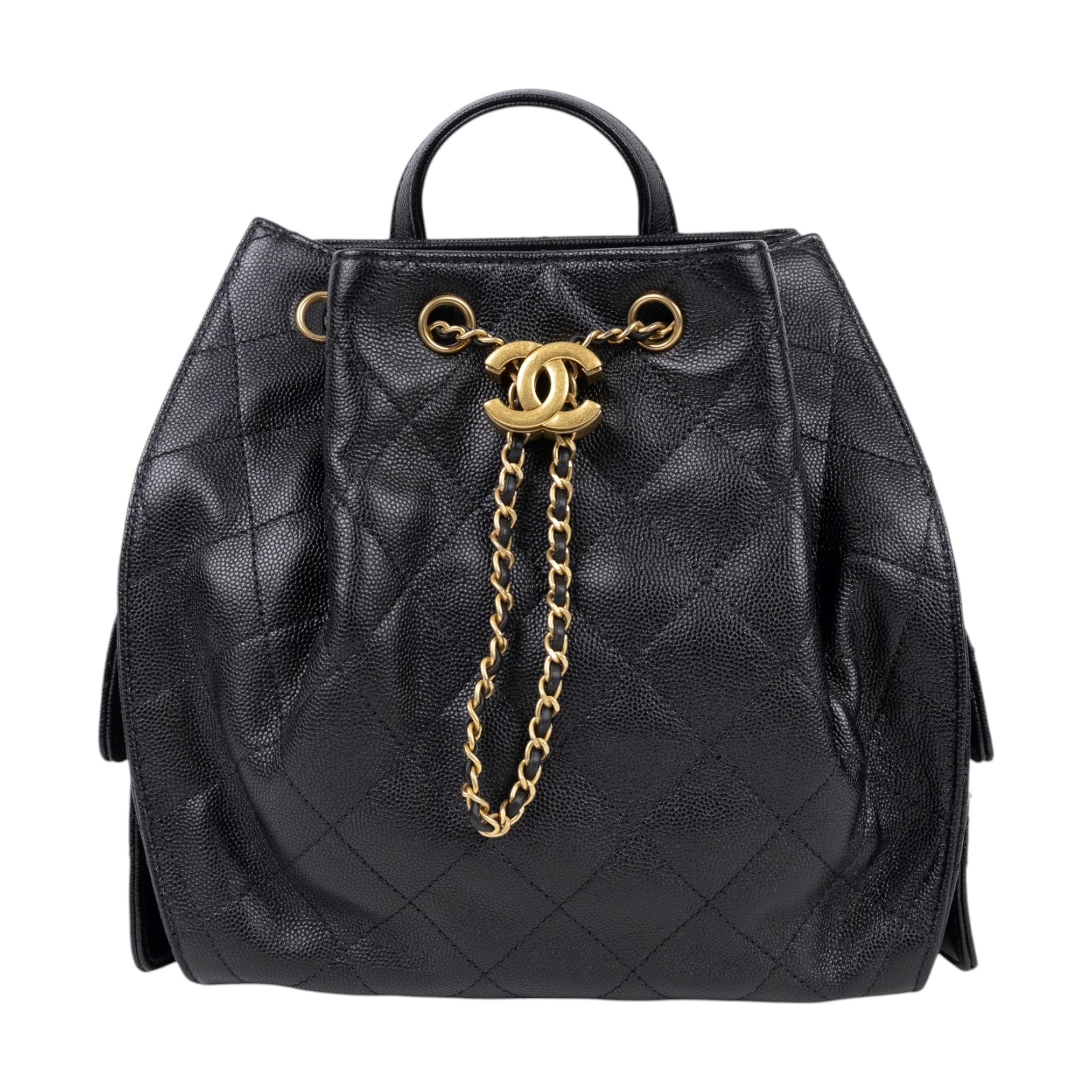 香奈兒 CHANEL 25 後背包 中型 AS5600 晶片款 黑金荔枝25後背包 原廠盒子/防塵袋