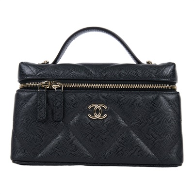 香奈兒 CHANEL CC LOGO 化妝盒 化妝箱 斜背包 手提包 AP4936 B22105 晶片款 黑金荔枝 VANITY CASE 原廠盒子/防塵袋/背帶/購買證明影本
