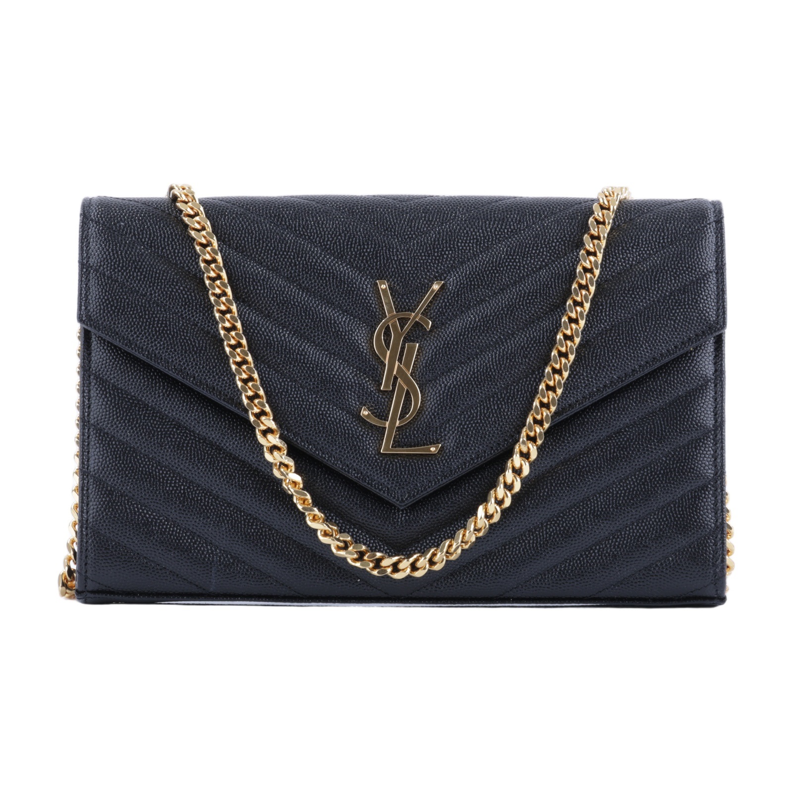 聖羅蘭 YSL SAINT LAURENT Cassandre 經典粒面皮革 鏈條 錢包 金色五金 377828BOW01  原廠盒子/防塵袋/背帶/購買證明