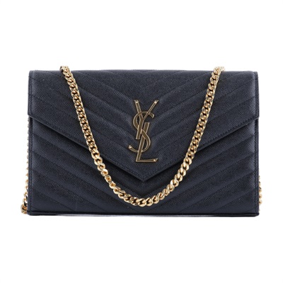 聖羅蘭 YSL SAINT LAURENT Cassandre 經典粒面皮革 鏈條 錢包 金色五金 377828BOW01  原廠盒子/防塵袋/背帶/購買證明
