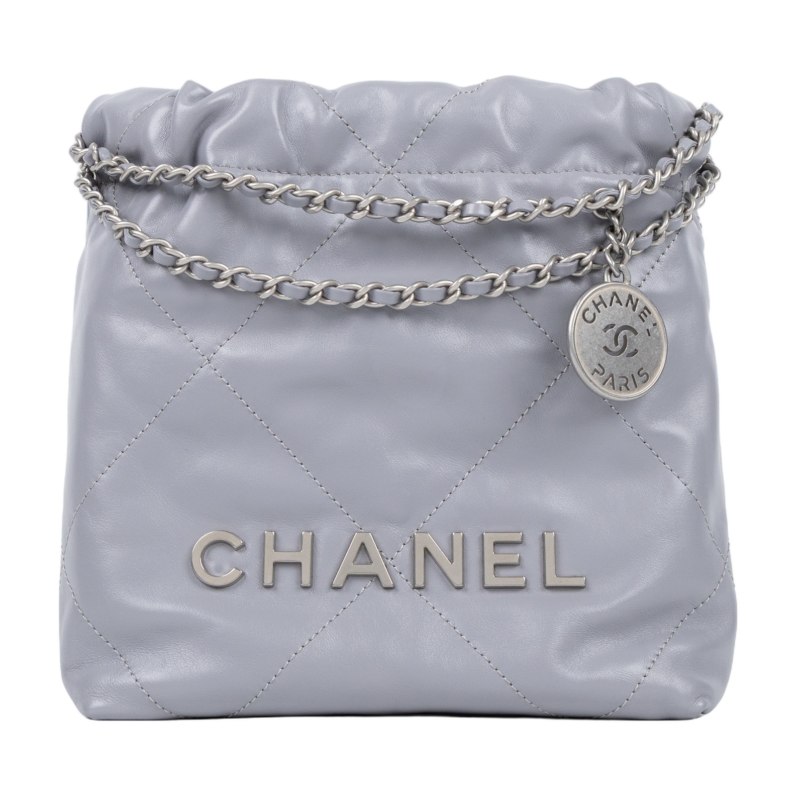 香奈兒 CHANEL 22 迷你 束口包 AS3980 B08872 晶片款 灰藍銀22包MINI 原廠盒子/防塵袋/購買證明影本