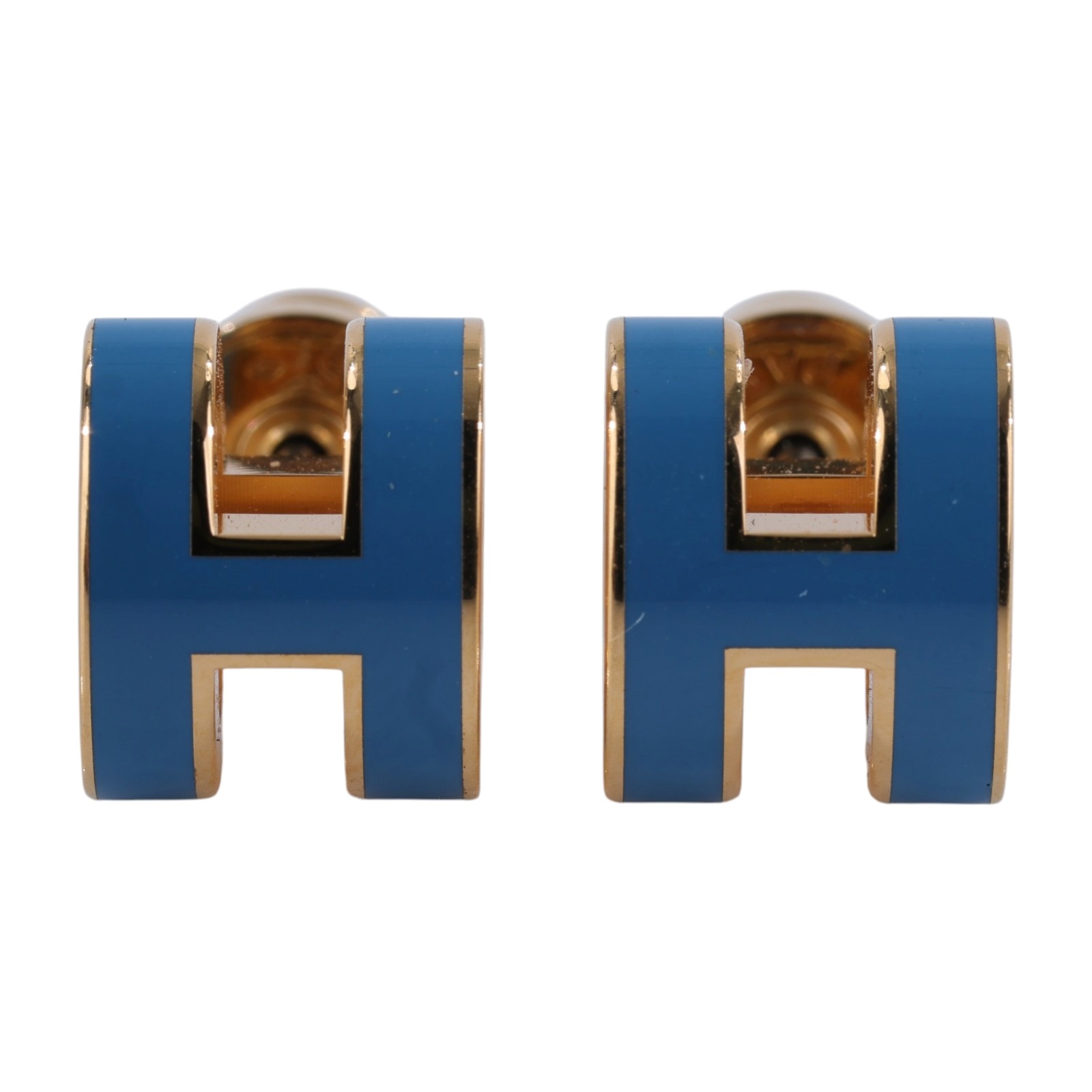 愛馬仕 Hermes Mini Pop H 耳釘 POPHE GD1202 藍色MINI POP 耳環 原廠盒子/內襯